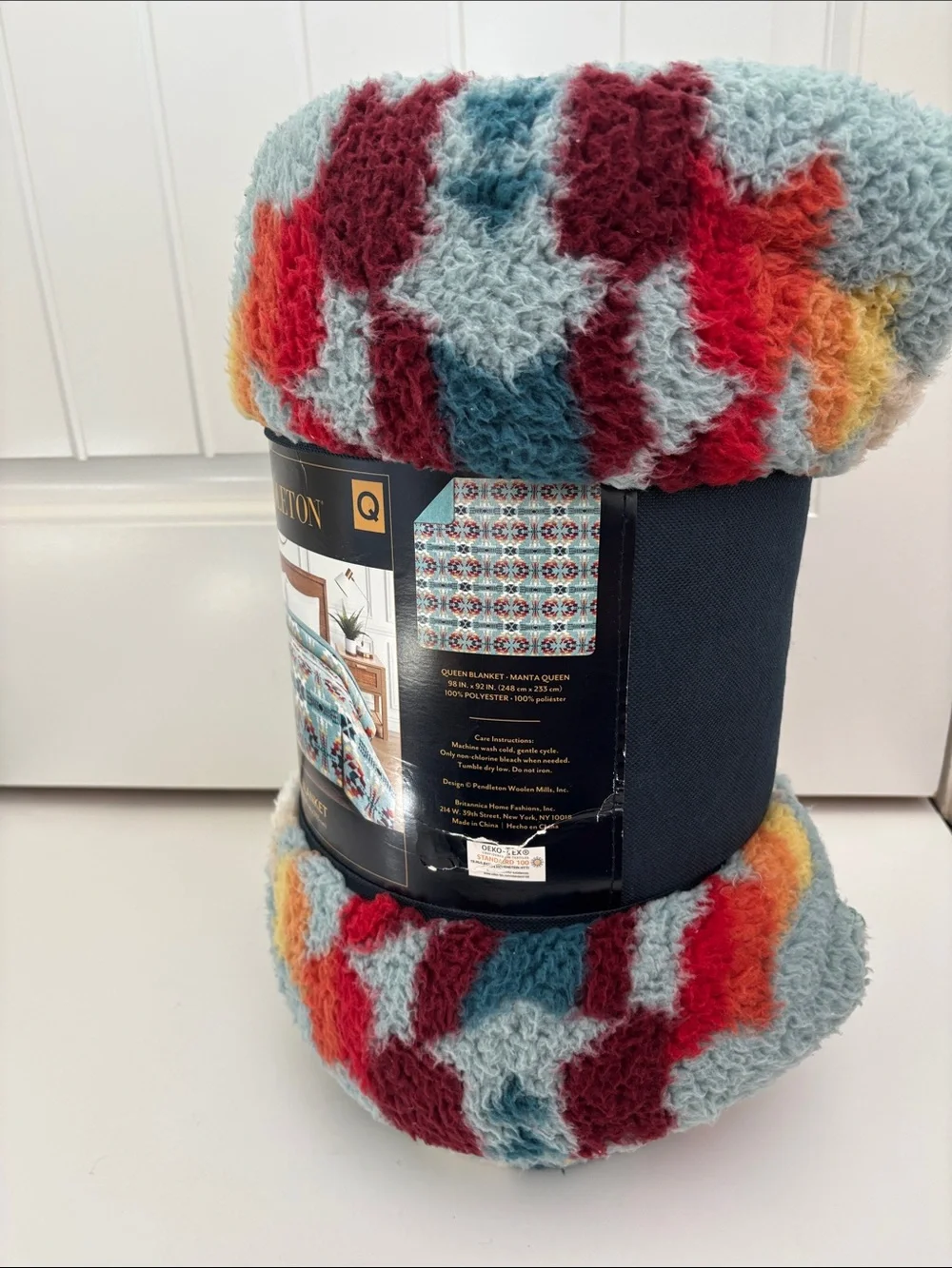 Pendleton Sherpa Fleece Queen Blanket Legend Lake Aqua Sounthwestern Throw